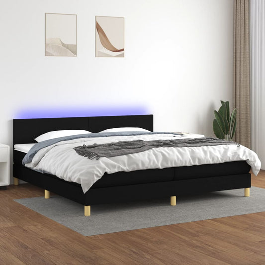 Boxspringbett mit Matratze & LED Schwarz 200x200 cm Stoff