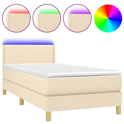 Boxspringbett mit Matratze & LED Creme 90x190 cm Stoff