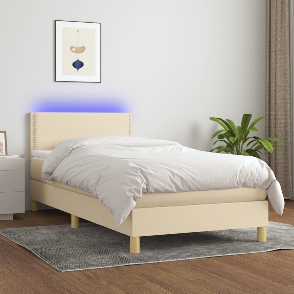 Boxspringbett mit Matratze & LED Creme 90x190 cm Stoff