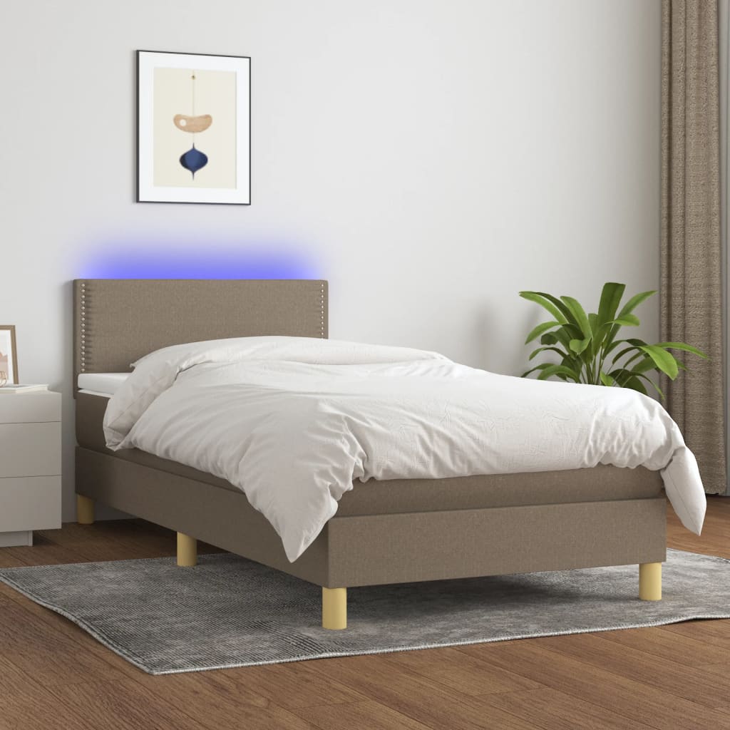 Boxspringbett mit Matratze & LED Taupe 100x200 cm Stoff