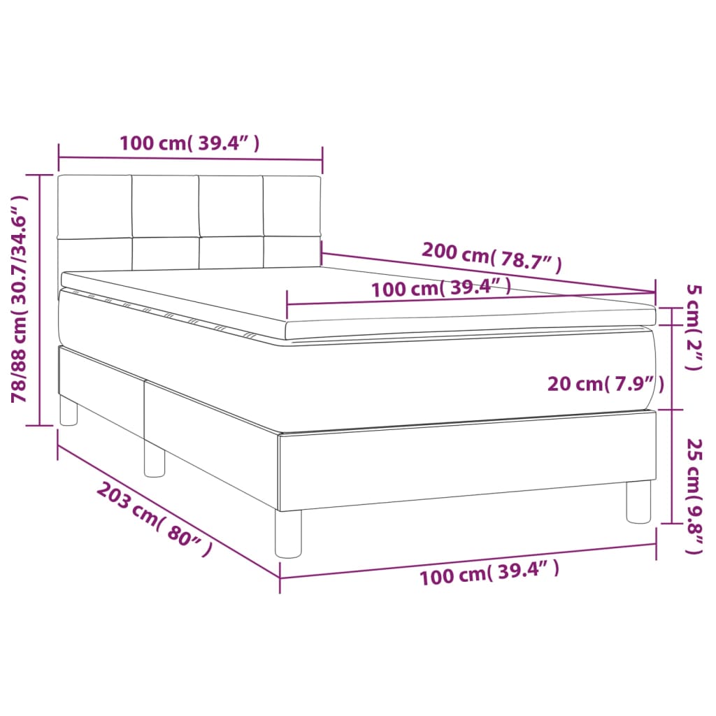 Boxspringbett mit Matratze & LED Taupe 100x200 cm Stoff