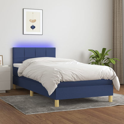 Boxspringbett mit Matratze & LED Blau 100x200 cm Stoff