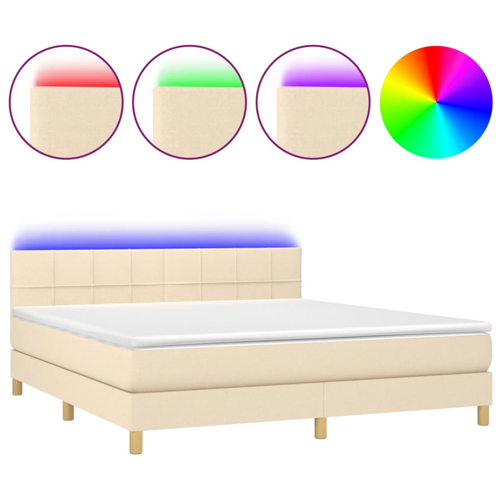 Boxspringbett mit Matratze & LED Creme 160x200 cm Stoff