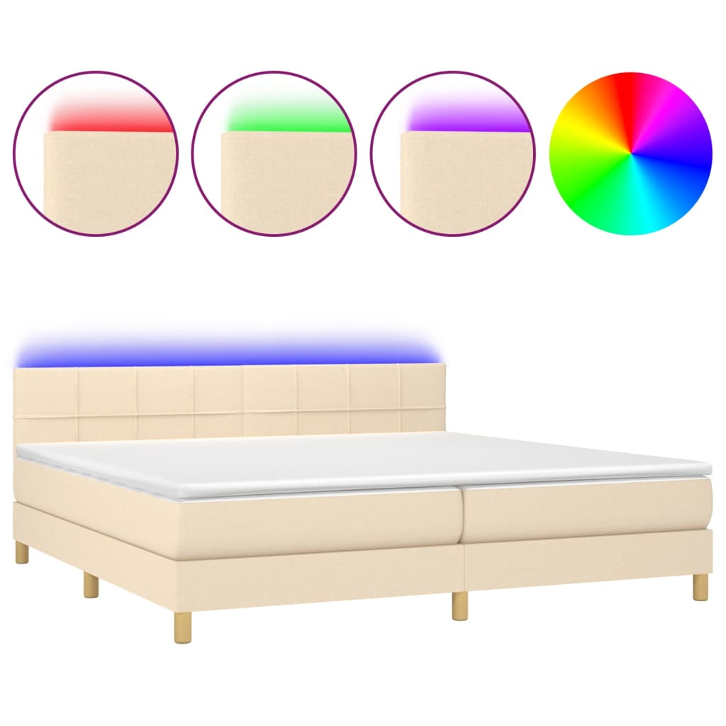 Boxspringbett mit Matratze & LED Creme 200x200 cm Stoff