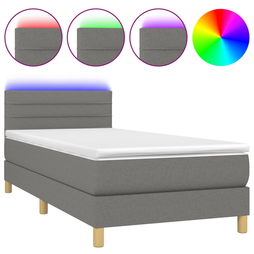 Boxspringbett mit Matratze & LED Dunkelgrau 100x200 cm Stoff