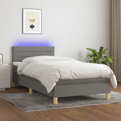 Boxspringbett mit Matratze & LED Dunkelgrau 100x200 cm Stoff