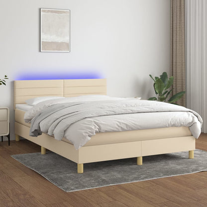 Boxspringbett mit Matratze & LED Creme 140x200 cm Stoff