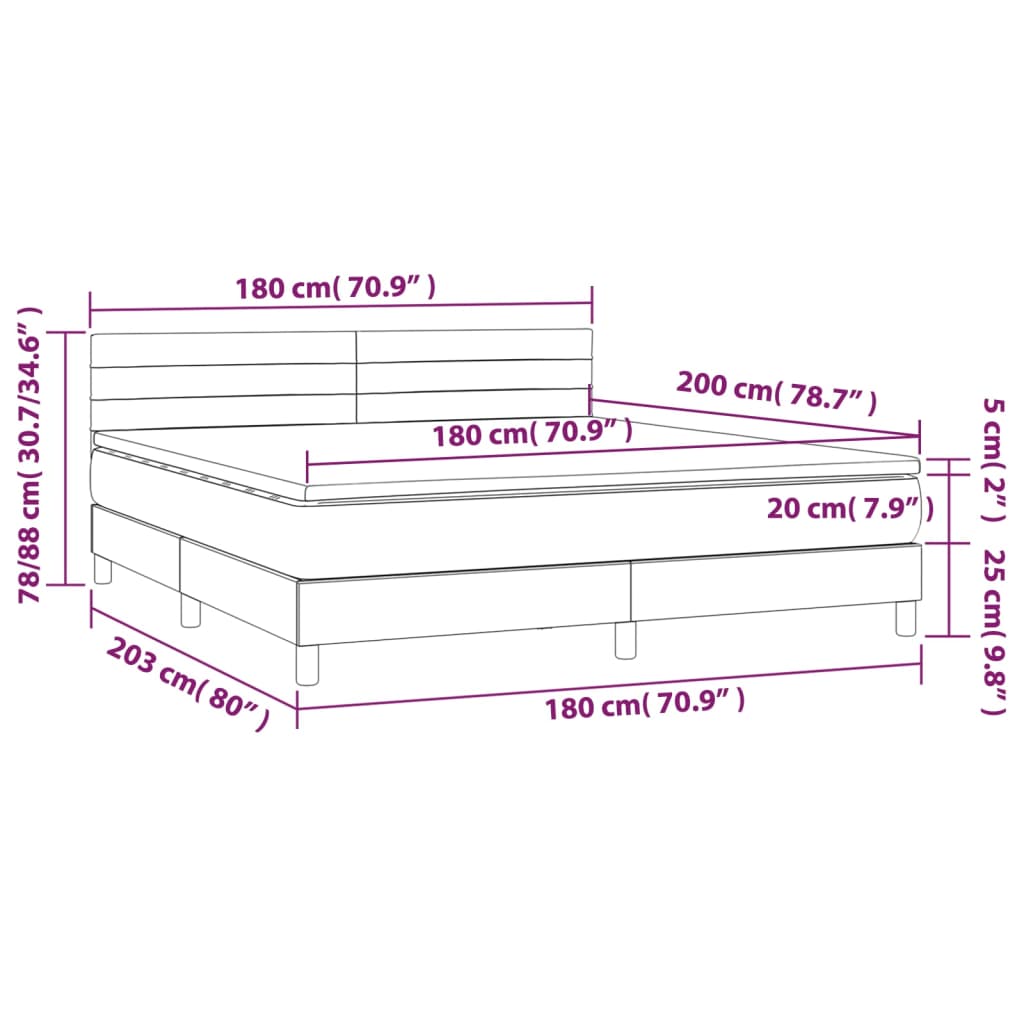 Boxspringbett mit Matratze & LED Taupe 180x200 cm Stoff