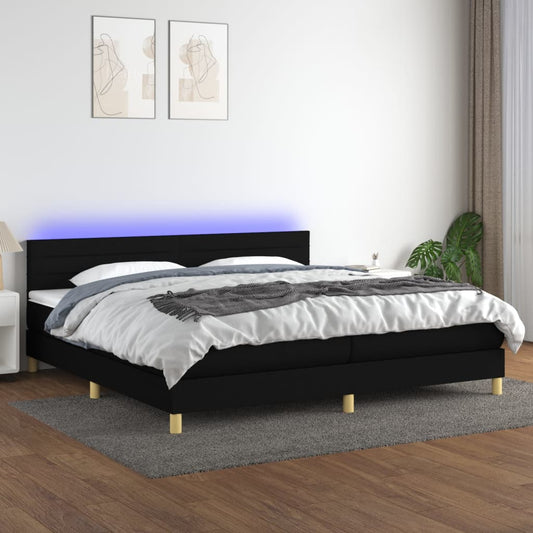 Boxspringbett mit Matratze & LED Schwarz 200x200 cm Stoff