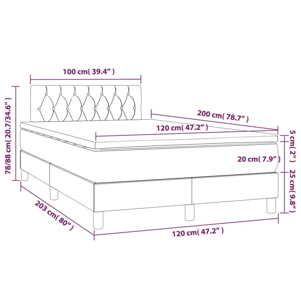 Boxspringbett mit Matratze & LED Schwarz 120x200 cm Stoff