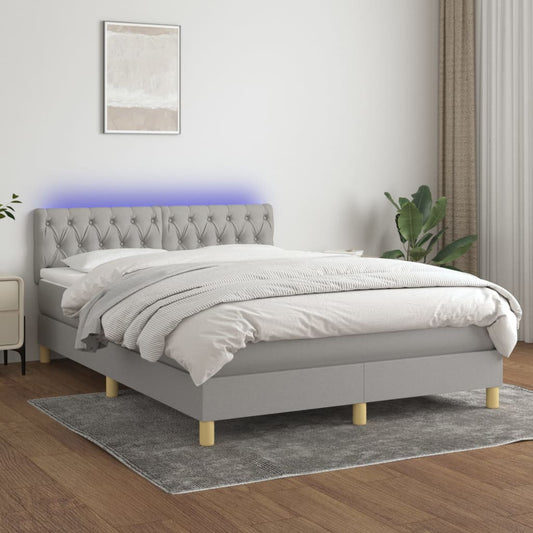 Boxspringbett mit Matratze & LED Hellgrau 140x200 cm Stoff