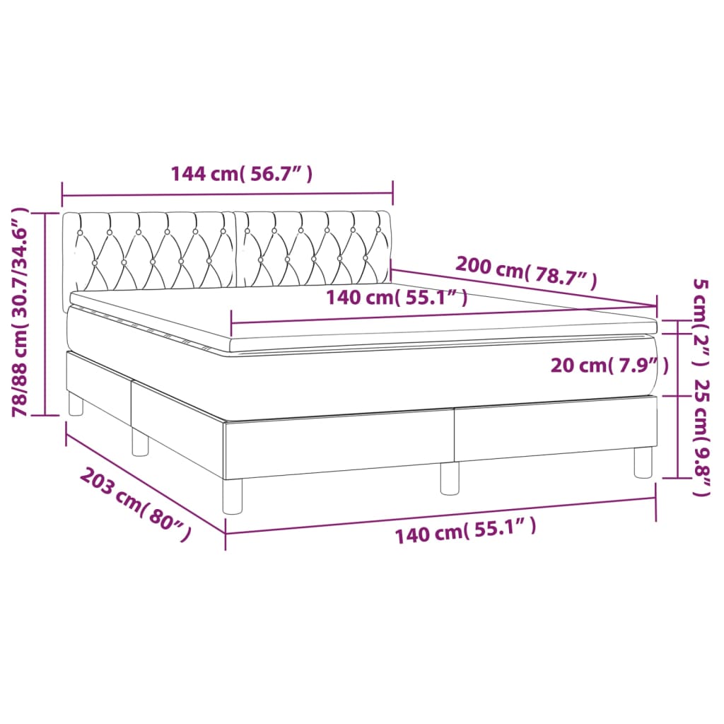 Boxspringbett mit Matratze & LED Dunkelbraun 140x200 cm Stoff