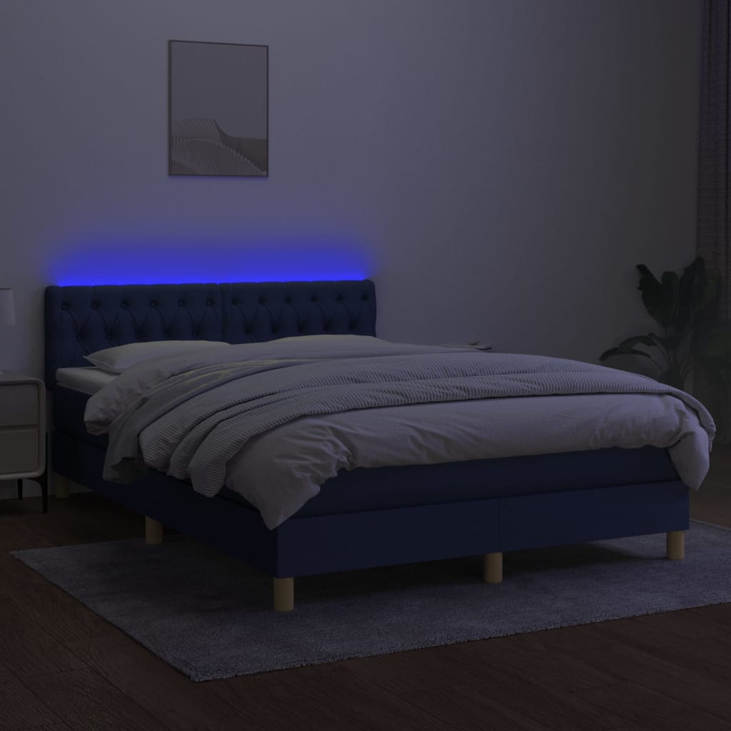 Boxspringbett mit Matratze & LED Blau 140x200 cm Stoff