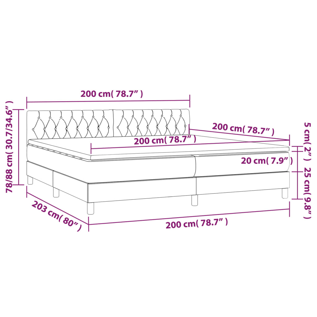 Boxspringbett mit Matratze & LED Dunkelgrau 200x200 cm Stoff