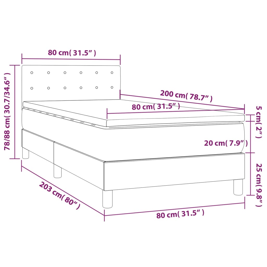 Boxspringbett mit Matratze & LED Hellgrau 80x200 cm Stoff