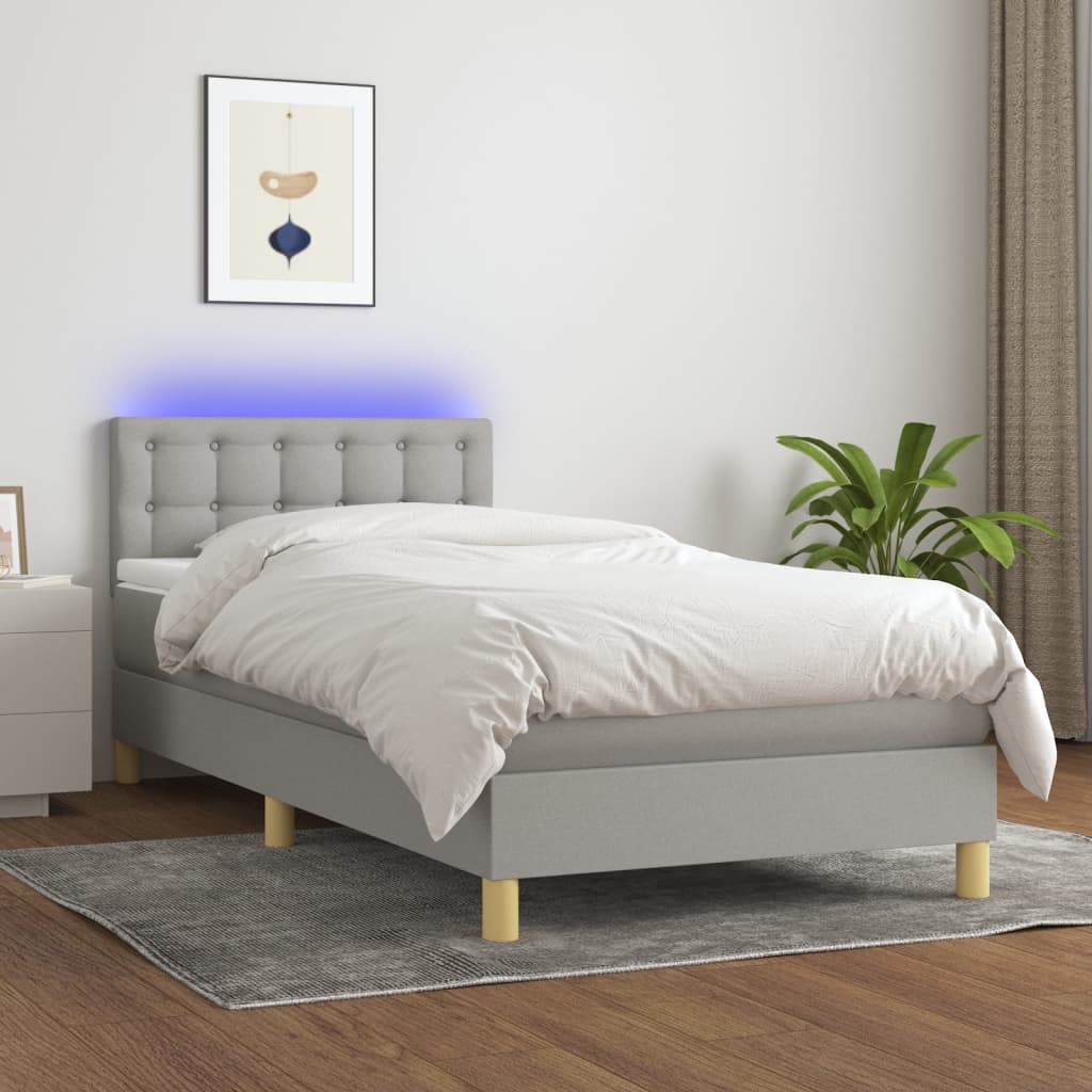 Boxspringbett mit Matratze & LED Hellgrau 80x200 cm Stoff