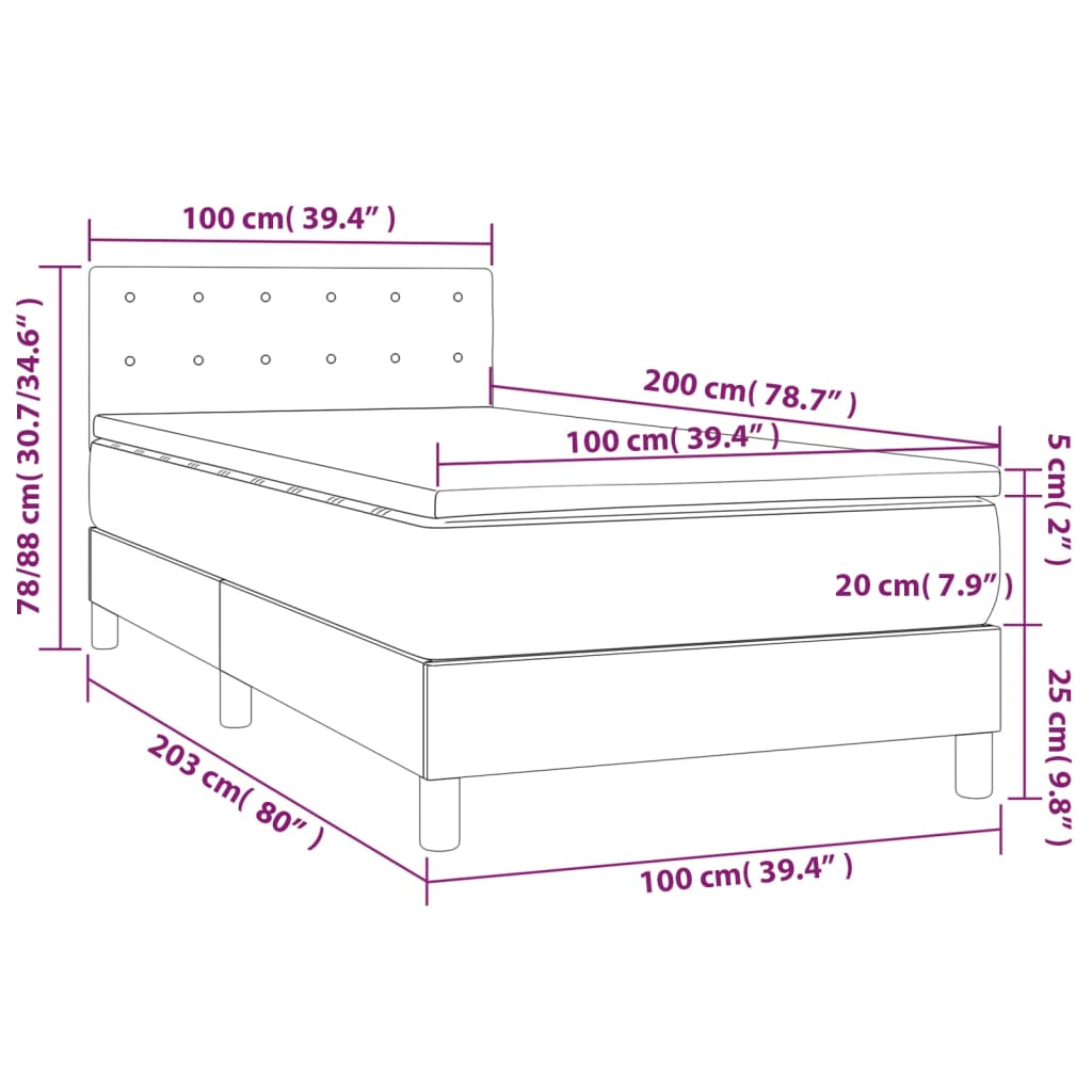 Boxspringbett mit Matratze & LED Creme 100x200 cm Stoff