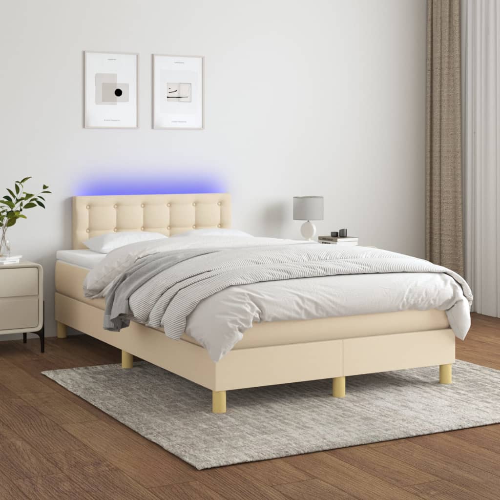 Boxspringbett mit Matratze & LED Creme 120x200 cm Stoff