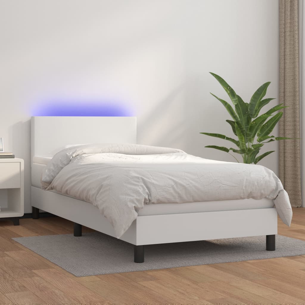 Boxspringbett mit Matratze & LED Weiß 90x190 cm Kunstleder