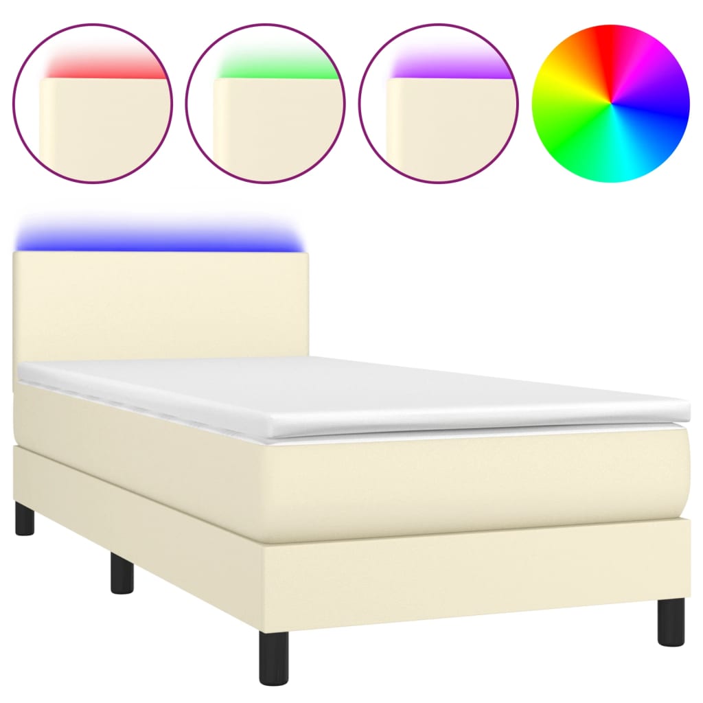 Boxspringbett mit Matratze & LED Creme 100x200 cm Kunstleder