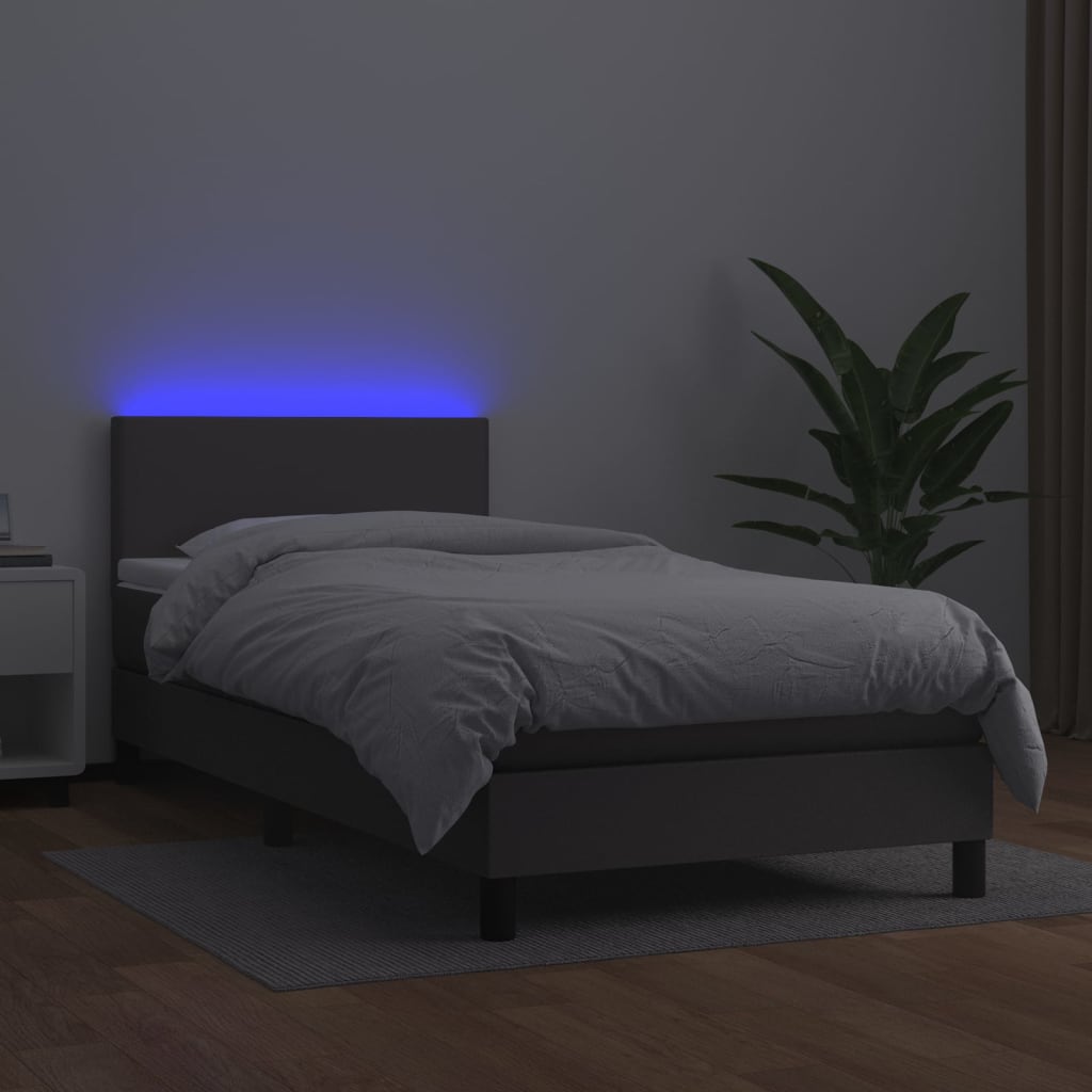 Boxspringbett mit Matratze & LED Grau 100x200 cm Kunstleder