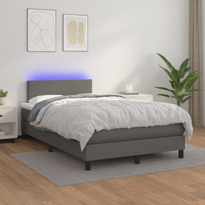 Boxspringbett mit Matratze & LED Grau 120x200 cm Kunstleder