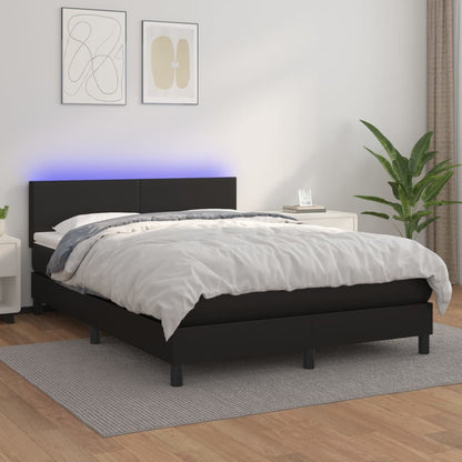 Boxspringbett mit Matratze & LED Schwarz 140x200 cm Kunstleder