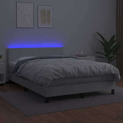 Boxspringbett mit Matratze & LED Weiß 140x200 cm Kunstleder