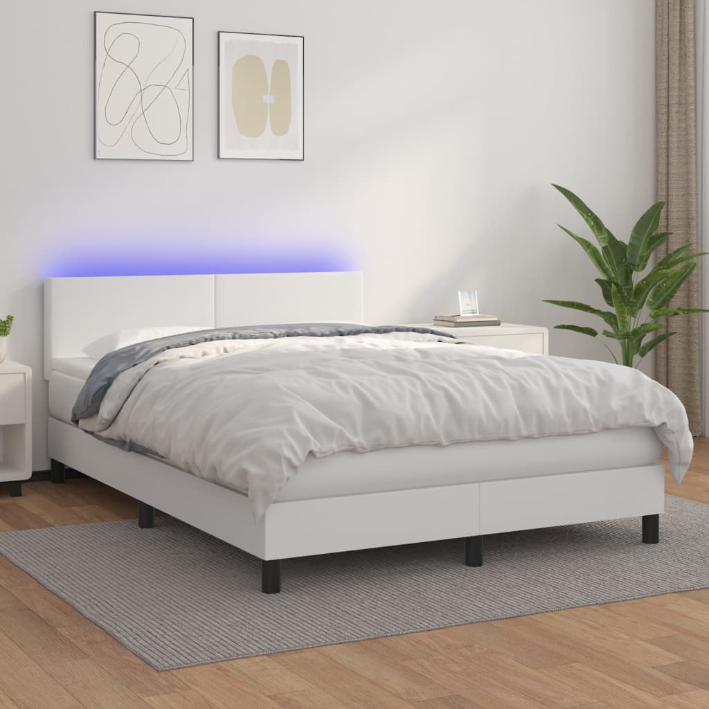 Boxspringbett mit Matratze & LED Weiß 140x200 cm Kunstleder