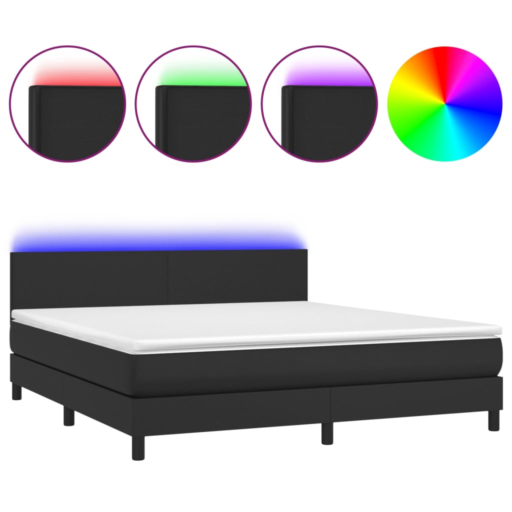 Boxspringbett mit Matratze & LED Schwarz 160x200 cm Kunstleder