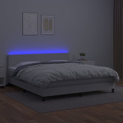 Boxspringbett mit Matratze & LED Weiß 160x200 cm Kunstleder