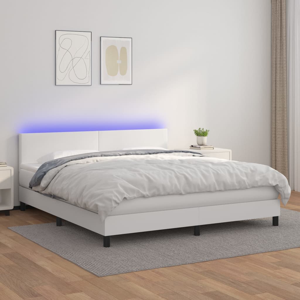 Boxspringbett mit Matratze & LED Weiß 160x200 cm Kunstleder