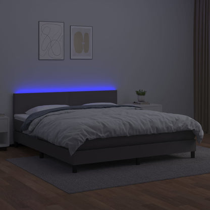 Boxspringbett mit Matratze & LED Grau 160x200 cm Kunstleder