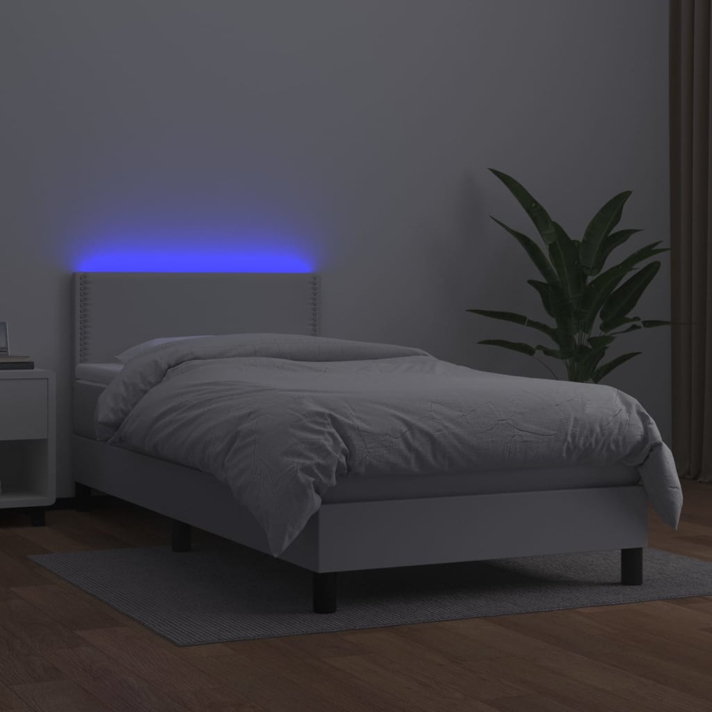 Boxspringbett mit Matratze & LED Weiß 90x190 cm Kunstleder