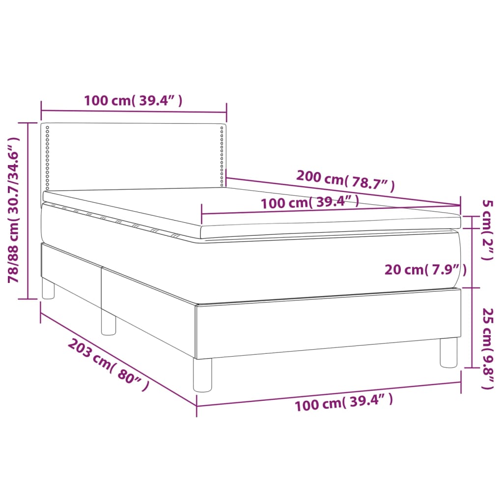 Boxspringbett mit Matratze & LED Creme 100x200 cm Kunstleder