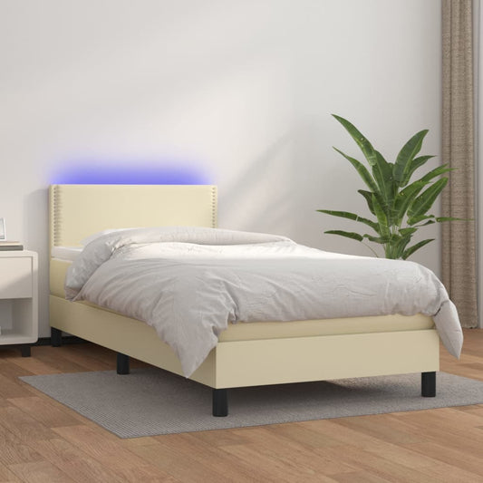 Boxspringbett mit Matratze & LED Creme 100x200 cm Kunstleder