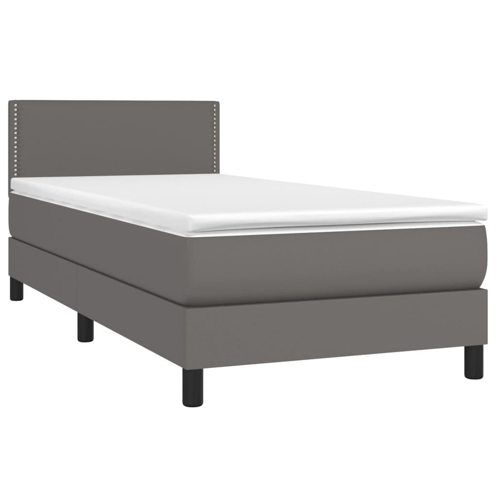 Boxspringbett mit Matratze & LED Grau 100x200 cm Kunstleder