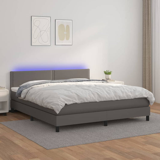 Boxspringbett mit Matratze & LED Grau 160x200 cm Kunstleder