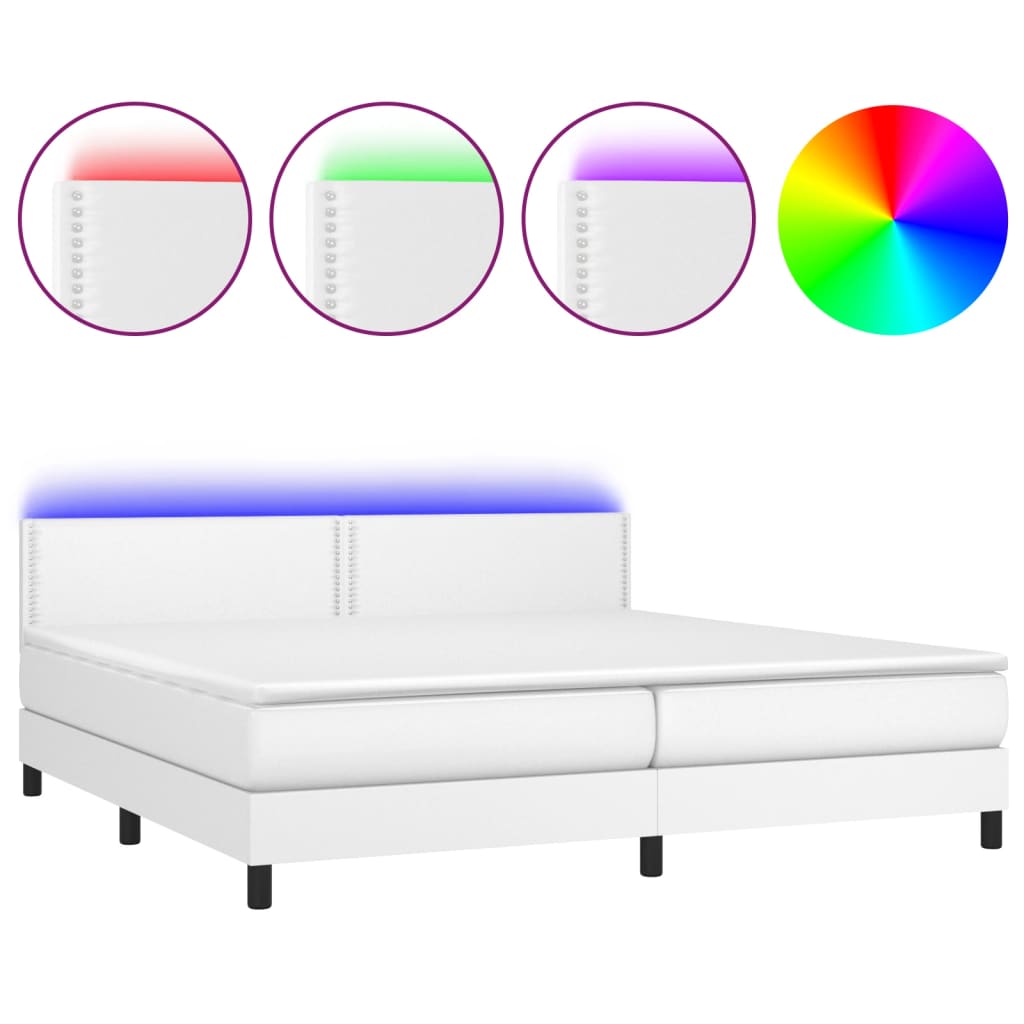 Boxspringbett mit Matratze & LED Weiß 200x200 cm Kunstleder