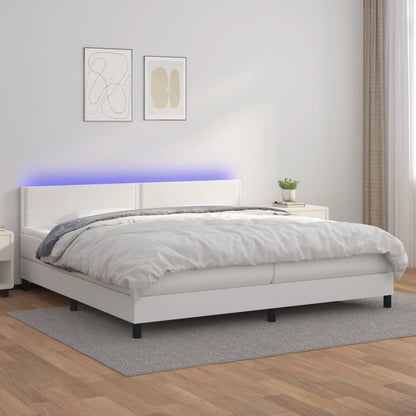 Boxspringbett mit Matratze & LED Weiß 200x200 cm Kunstleder