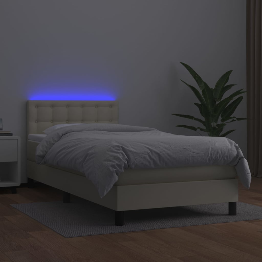 Boxspringbett mit Matratze & LED Creme 100x200 cm Kunstleder