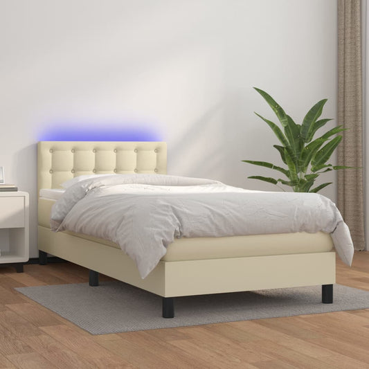 Boxspringbett mit Matratze & LED Creme 100x200 cm Kunstleder