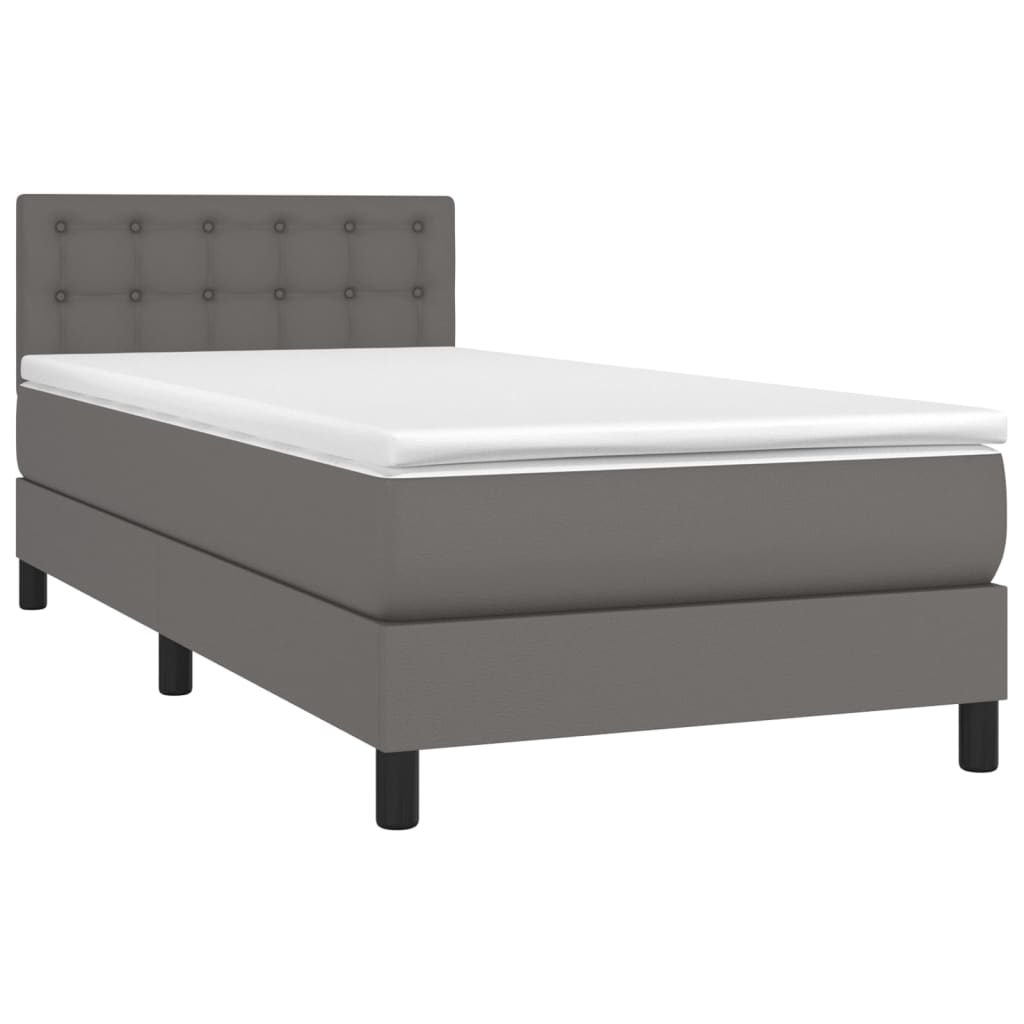 Boxspringbett mit Matratze & LED Grau 100x200 cm Kunstleder