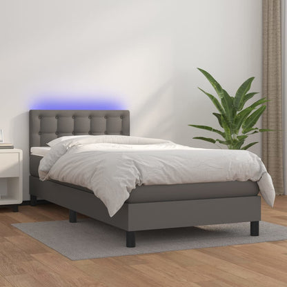 Boxspringbett mit Matratze & LED Grau 100x200 cm Kunstleder