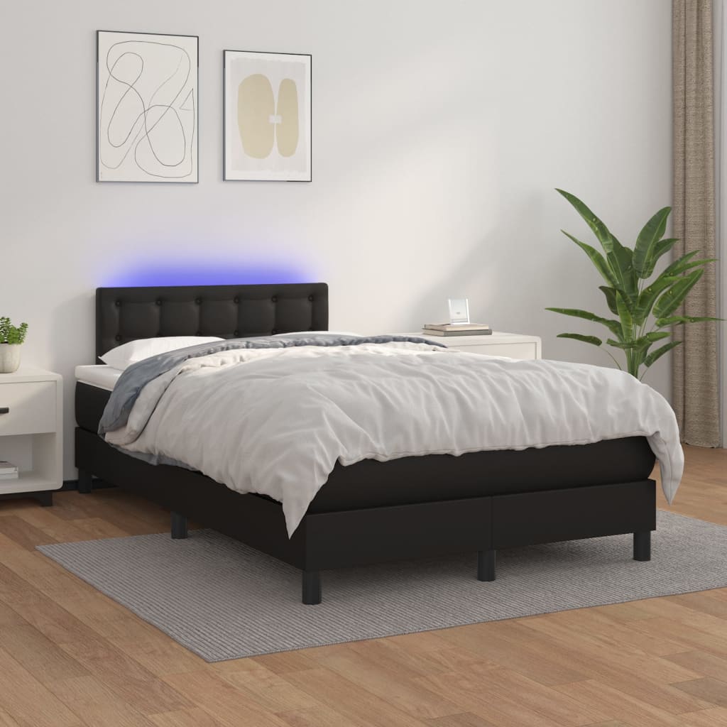 Boxspringbett mit Matratze & LED Schwarz 120x200 cm Kunstleder