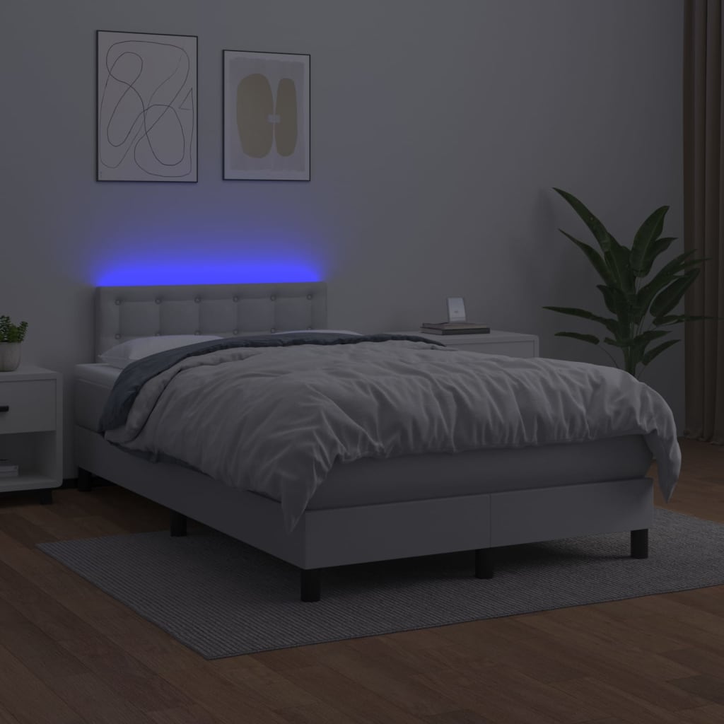 Boxspringbett mit Matratze & LED Weiß 120x200 cm Kunstleder