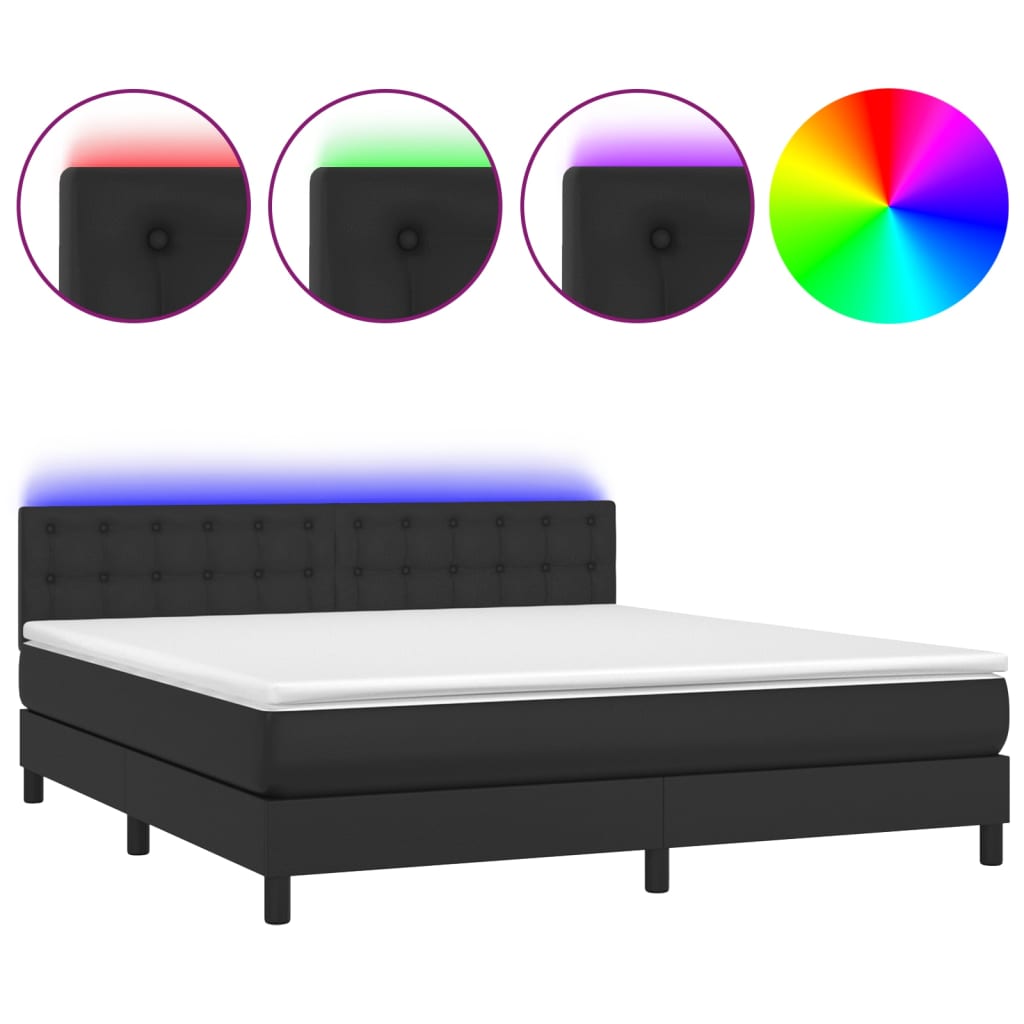 Boxspringbett mit Matratze & LED Schwarz 160x200 cm Kunstleder