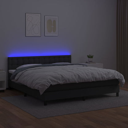 Boxspringbett mit Matratze & LED Schwarz 160x200 cm Kunstleder