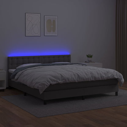 Boxspringbett mit Matratze & LED Grau 160x200 cm Kunstleder