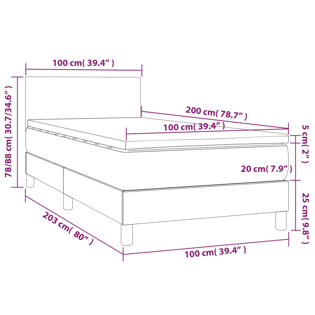 Boxspringbett mit Matratze & LED Dunkelgrau 100x200 cm Samt